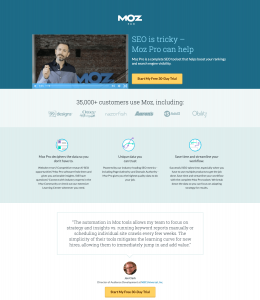 Click Through Landing Page Example - Moz Pro