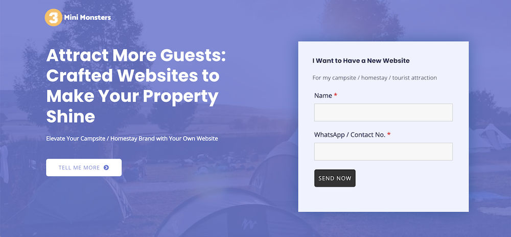 Website for Campsite, Homestay and Travel by 3 Mini Monsters